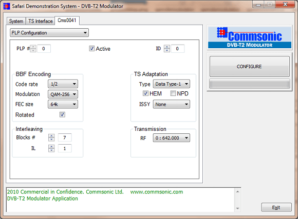 DVB-T2 modulator PLP configuration...